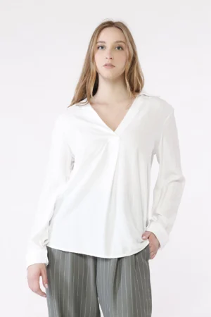 BLUSA ampia a manica lunga risvoltabile con colletto alla francese aperto a V sul davanti