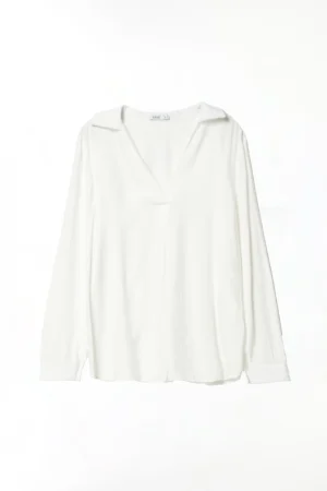 BLUSA ampia a manica lunga risvoltabile con colletto alla francese aperto a V sul davanti