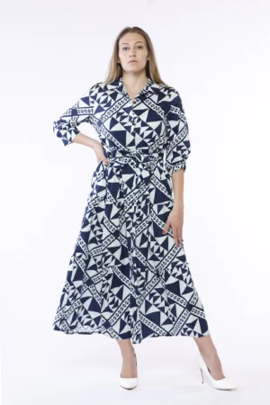 ABITO chemisier a fantasia geometrica con elegante nastro in vita