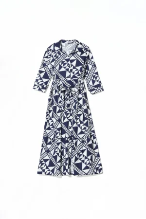 ABITO chemisier a fantasia geometrica con elegante nastro in vita