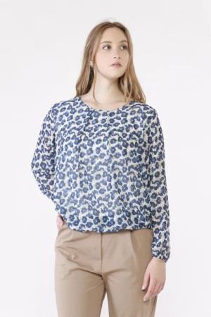 BLUSA fantasia di fiori a sbuffo con elastici agli orli