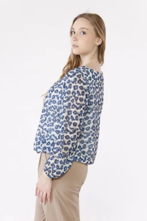 BLUSA fantasia di fiori a sbuffo con elastici agli orli