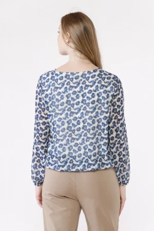BLUSA fantasia di fiori a sbuffo con elastici agli orli
