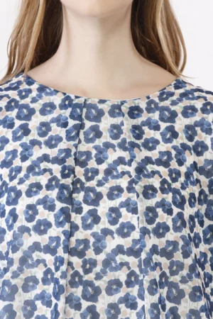 BLUSA fantasia di fiori a sbuffo con elastici agli orli