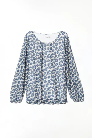 BLUSA fantasia di fiori a sbuffo con elastici agli orli