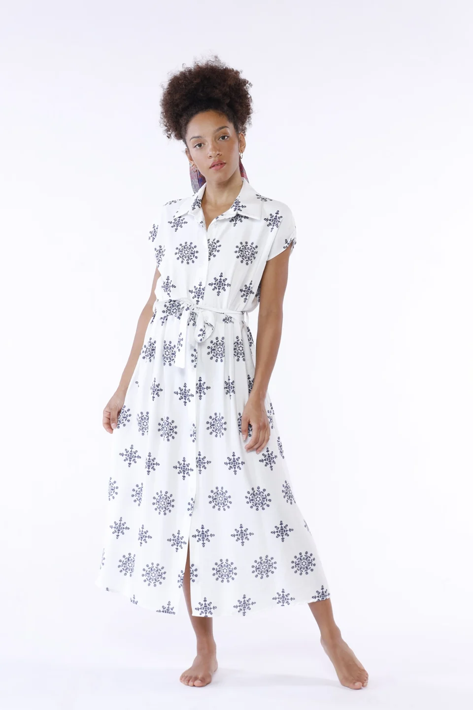 ABITO chemisier a fantasia di fiori con colletto alla francese e manica corta ONEWORLD HYBRID