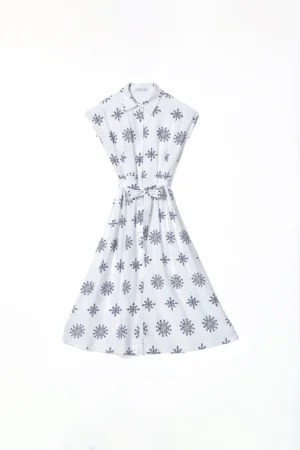 ABITO chemisier a fantasia di fiori con colletto alla francese e manica corta