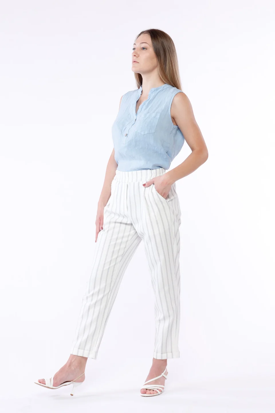 PANTALONE a righe con risvolti alle caviglie ed elastico di chiusura in vita ONEWORLD HYBRID