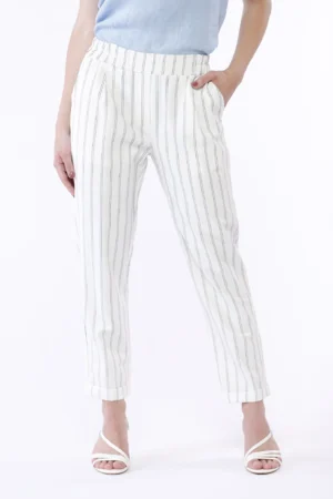 PANTALONE a righe con risvolti alle caviglie ed elastico di chiusura in vita