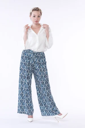 PANTALONE wide leg con stampa foglie vettoriali e chiusura a elastico ONEWORLD HYBRID