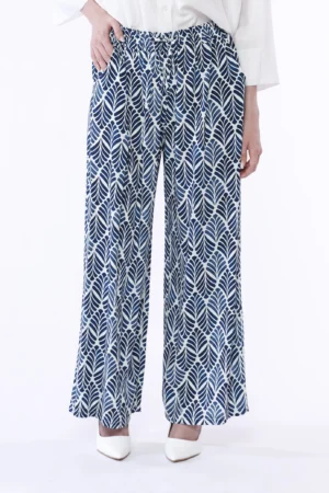 PANTALONE wide leg con stampa foglie vettoriali e chiusura a elastico
