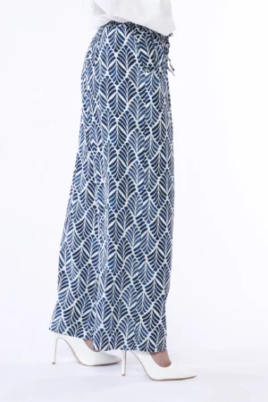 PANTALONE wide leg con stampa foglie vettoriali e chiusura a elastico