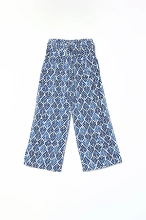PANTALONE wide leg con stampa foglie vettoriali e chiusura a elastico