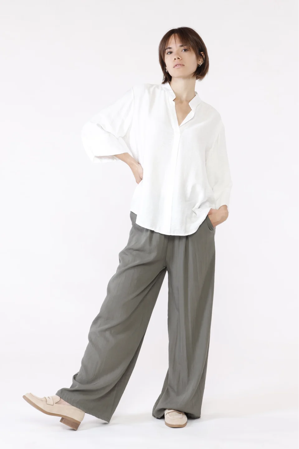 BLUSA ampia con colletto alla coreana aperto sul davanti e manica a kimono ONEWORLD HYBRID