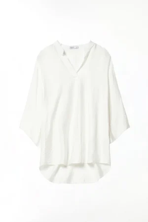 BLUSA ampia con colletto alla coreana aperto sul davanti e manica a kimono