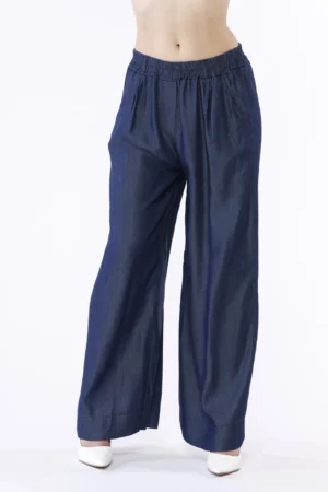 PANTALONE wide leg con orli alti al fondo ed elastico di chiusura arricciato