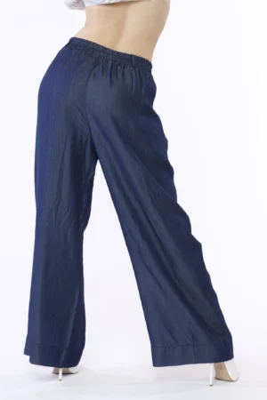 PANTALONE wide leg con orli alti al fondo ed elastico di chiusura arricciato