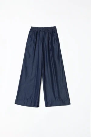 PANTALONE wide leg con orli alti al fondo ed elastico di chiusura arricciato