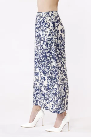 PANTALONE wide leg a fantasia di fiori con elastico in vita