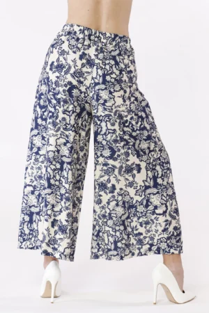 PANTALONE wide leg a fantasia di fiori con elastico in vita