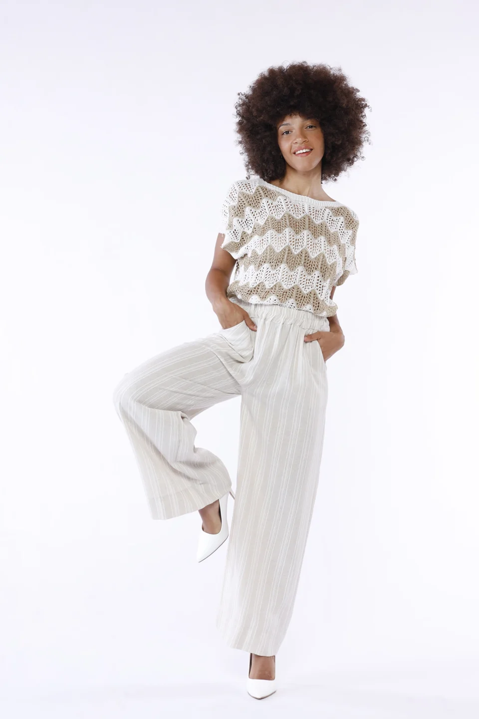 PANTALONE a palazzo motivo a righe di tendenza con elastico di chiusura in vita e comdoe tasche laterali ONEWORLD HYBRID