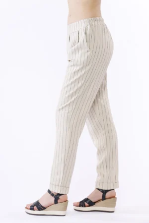 PANTALONE a righe con risvolti alle caviglie e taschine laterali