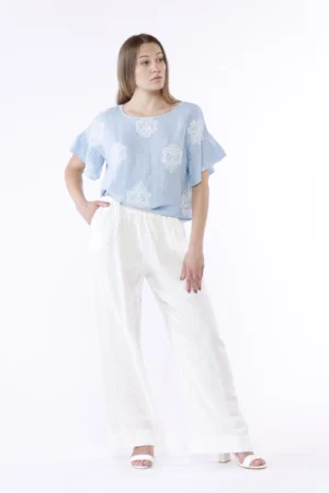 PANTALONE wide leg in puro lino con cordino di chiusura in vita ONEWORLD HYBRID