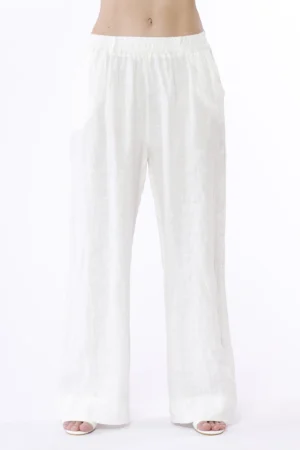 PANTALONE wide leg in puro lino con cordino di chiusura in vita