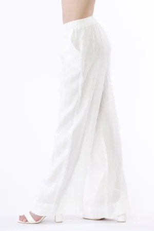 PANTALONE wide leg in puro lino con cordino di chiusura in vita