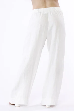PANTALONE wide leg in puro lino con cordino di chiusura in vita