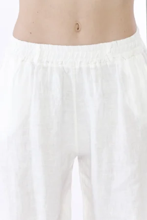 PANTALONE wide leg in puro lino con cordino di chiusura in vita