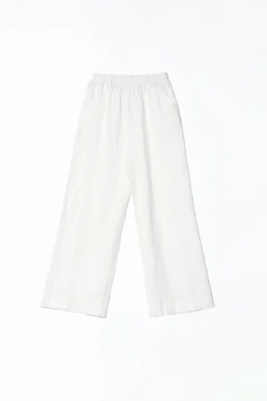 PANTALONE wide leg in puro lino con cordino di chiusura in vita