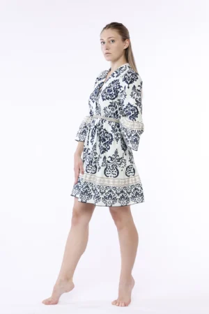 ABITO Corto Stampa Damascata Maniche a Volant