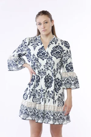 ABITO Corto Stampa Damascata Maniche a Volant