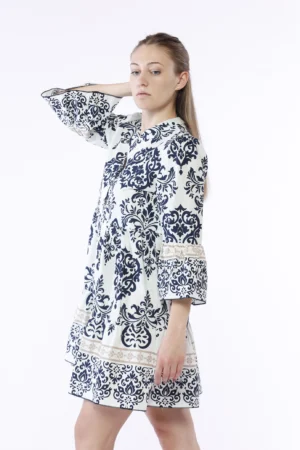 ABITO Corto Stampa Damascata Maniche a Volant