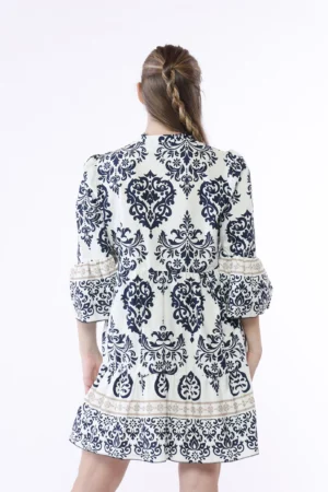 ABITO Corto Stampa Damascata Maniche a Volant