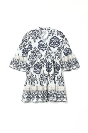 ABITO Corto Stampa Damascata Maniche a Volant