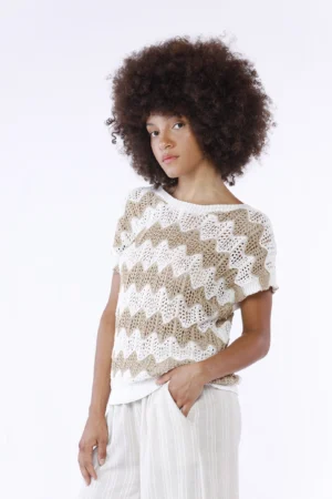 MAGLIA Traforata Chevron Manica Corta