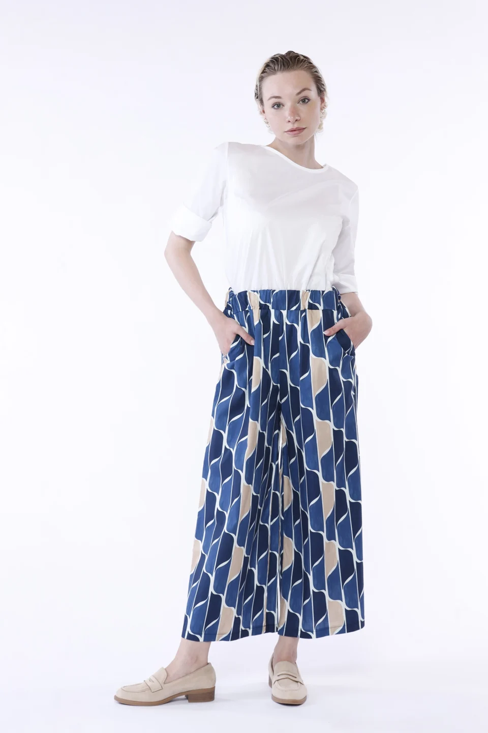 PANTALONE comodo wide leg a fantasia di onde verticali ONEWORLD HYBRID