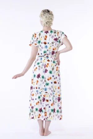 ABITO lungo a manica corta con fantasia di fiori colorati e graziosa cinta in vita