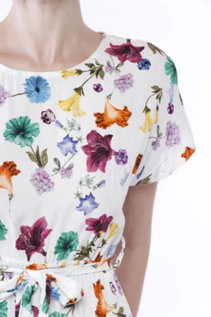 ABITO lungo a manica corta con fantasia di fiori colorati e graziosa cinta in vita