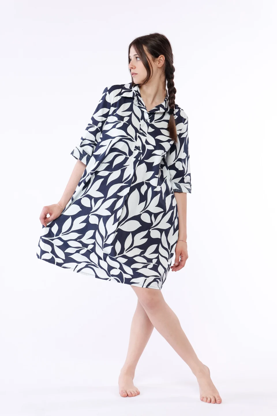 ABITO chemisier a fantasia di foglie con manica a tre quarti ONEWORLD HYBRID