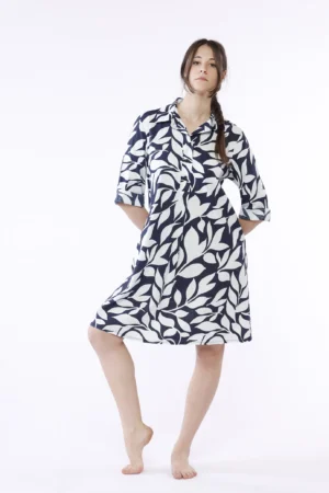 ABITO chemisier a fantasia di foglie con manica a tre quarti