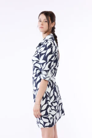 ABITO chemisier a fantasia di foglie con manica a tre quarti