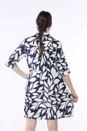 ABITO chemisier a fantasia di foglie con manica a tre quarti