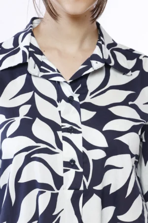 ABITO chemisier a fantasia di foglie con manica a tre quarti