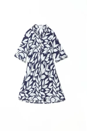 ABITO chemisier a fantasia di foglie con manica a tre quarti