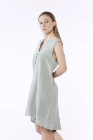 ABITO corto in fresco lino smanicato con scollo a giro aperto a V