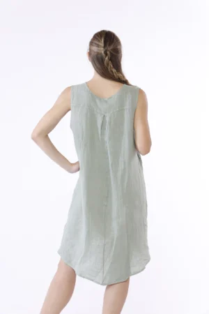 ABITO corto in fresco lino smanicato con scollo a giro aperto a V