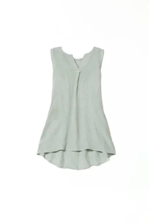 ABITO corto in fresco lino smanicato con scollo a giro aperto a V